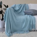 3-SOGA 2X Sky Blue Acrylic Knitted Throw Blanket Solid Fringed Warm Cozy Woven Cover Couch Bed Sofa Home Decor