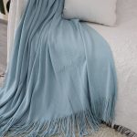 5-SOGA 2X Sky Blue Acrylic Knitted Throw Blanket Solid Fringed Warm Cozy Woven Cover Couch Bed Sofa Home Decor