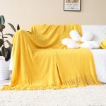 2-SOGA Yellow Acrylic Knitted Throw Blanket Solid Fringed Warm Cozy Woven Cover Couch Bed Sofa Home Decor