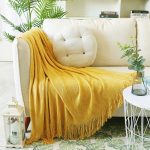4-SOGA Yellow Acrylic Knitted Throw Blanket Solid Fringed Warm Cozy Woven Cover Couch Bed Sofa Home Decor