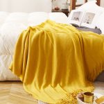 5-SOGA Yellow Acrylic Knitted Throw Blanket Solid Fringed Warm Cozy Woven Cover Couch Bed Sofa Home Decor