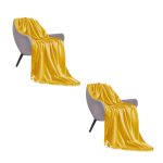 1-SOGA 2X Yellow Acrylic Knitted Throw Blanket Solid Fringed Warm Cozy Woven Cover Couch Bed Sofa Home Decor