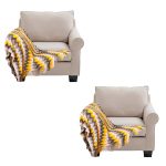 1-SOGA 2X 170cm Yellow Zigzag Striped Throw Blanket Acrylic Wave Knitted Fringed Woven Cover Couch Bed Sofa Home Decor