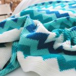 7-SOGA 220cm Blue Zigzag Striped Throw Blanket Acrylic Wave Knitted Fringed Woven Cover Couch Bed Sofa Home Decor