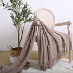 3-SOGA Coffee Diamond Pattern Knitted Throw Blanket Warm Cozy Woven Cover Couch Bed Sofa Home Decor with Tassels