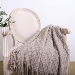 7-SOGA Coffee Diamond Pattern Knitted Throw Blanket Warm Cozy Woven Cover Couch Bed Sofa Home Decor with Tassels