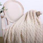 4-SOGA Beige Diamond Pattern Knitted Throw Blanket Warm Cozy Woven Cover Couch Bed Sofa Home Decor with Tassels