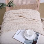 6-SOGA 2X Beige Diamond Pattern Knitted Throw Blanket Warm Cozy Woven Cover Couch Bed Sofa Home Decor with Tassels