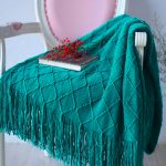 4-SOGA Teal Diamond Pattern Knitted Throw Blanket Warm Cozy Woven Cover Couch Bed Sofa Home Decor with Tassels