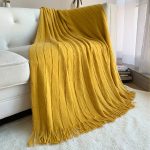2-SOGA 2X Mustard Textured Knitted Throw Blanket Warm Cozy Woven Cover Couch Bed Sofa Home Decor with Tassels
