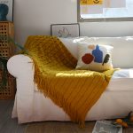 3-SOGA 2X Mustard Textured Knitted Throw Blanket Warm Cozy Woven Cover Couch Bed Sofa Home Decor with Tassels