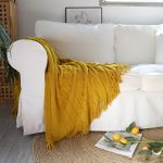 4-SOGA 2X Mustard Textured Knitted Throw Blanket Warm Cozy Woven Cover Couch Bed Sofa Home Decor with Tassels