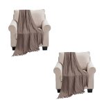 1-SOGA 2X Coffee Textured Knitted Throw Blanket Warm Cozy Woven Cover Couch Bed Sofa Home Decor with Tassels