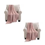 1-SOGA 2X Pink Textured Knitted Throw Blanket Warm Cozy Woven Cover Couch Bed Sofa Home Decor with Tassels