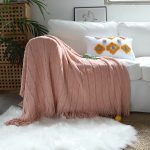 3-SOGA 2X Pink Textured Knitted Throw Blanket Warm Cozy Woven Cover Couch Bed Sofa Home Decor with Tassels
