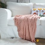 7-SOGA 2X Pink Textured Knitted Throw Blanket Warm Cozy Woven Cover Couch Bed Sofa Home Decor with Tassels