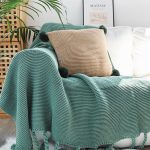 6-SOGA Green Tassel Fringe Knitting Blanket Warm Cozy Woven Cover Couch Bed Sofa Home Decor
