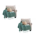 1-SOGA 2X Green Tassel Fringe Knitting Blanket Warm Cozy Woven Cover Couch Bed Sofa Home Decor