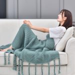 3-SOGA 2X Green Tassel Fringe Knitting Blanket Warm Cozy Woven Cover Couch Bed Sofa Home Decor