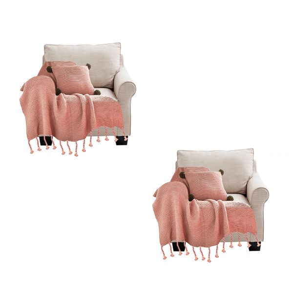 1-SOGA 2X Pink Tassel Fringe Knitting Blanket Warm Cozy Woven Cover Couch Bed Sofa Home Decor