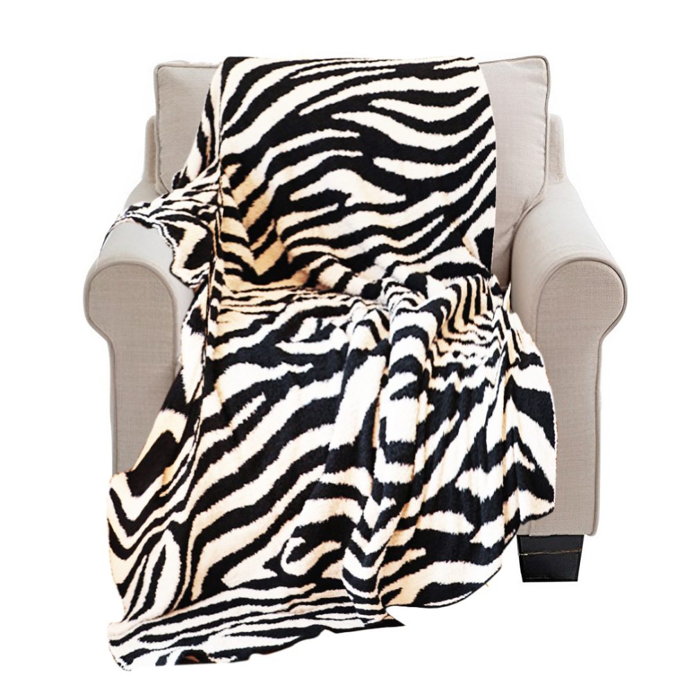 1-SOGA 130x170cm Throw Blanket Black and White Soft Zebra Print Half Fleece Casual Stylish Cozy