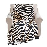 1-SOGA 130x170cm Throw Blanket Black and White Soft Zebra Print Half Fleece Casual Stylish Cozy