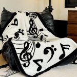 7-SOGA 130x160cm Throw Blanket Black and White Musical Note Half Fleece Soft Cozy for Music Lovers Stylish