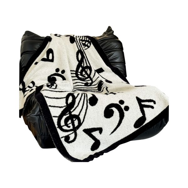 1-SOGA 130x160cm Throw Blanket Black and White Musical Note Half Fleece Soft Cozy for Music Lovers Stylish