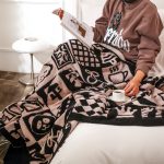 7-SOGA 130x160cm Throw Blanket  Black and White New Year Limited Edition Peace and Joy Plush Cozy