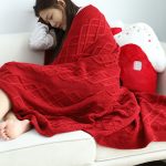 7-SOGA 2X 130x180cm Throw Blanket Red Christmas Chunky Yarn Woven Decorative Cozy Knit for Holiday Home Decor