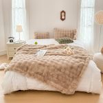 2-SOGA 200cm Light Camel Fur Fuzzy Super Soft and Cozy Fluffy Throw Blanket