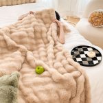 8-SOGA 200cm Light Camel Fur Fuzzy Super Soft and Cozy Fluffy Throw Blanket