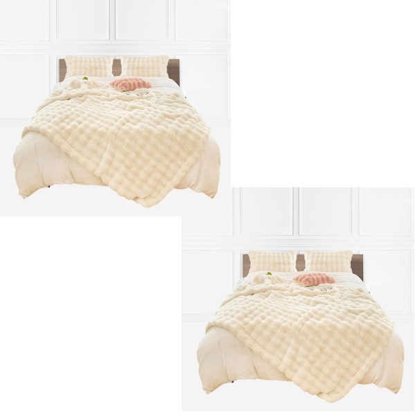 1-SOGA 2X 200cm Creamy White Fur Fuzzy Super Soft and Cozy Fluffy Throw Blanket
