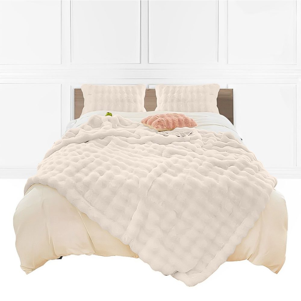 1-SOGA 150x200cm Throw Blanket White Double Layer Rabbit Fur Cozy Comfort with Stylish Decor