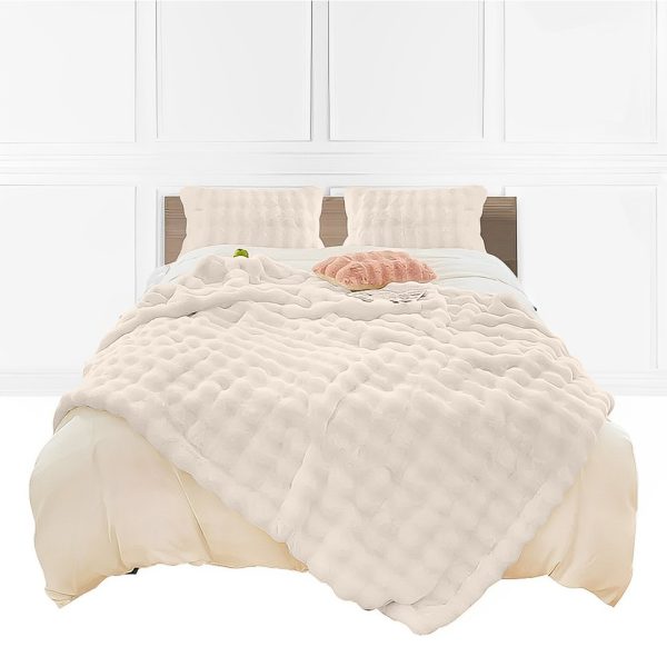 1-SOGA 150x200cm Throw Blanket White Double Layer Rabbit Fur Cozy Comfort with Stylish Decor