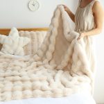2-SOGA 160X200cm Throw Blanket  Light Camel Color Double Layer Rabbit Fur Cozy Comfort with Stylish Decor