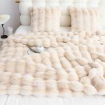3-SOGA 160X200cm Throw Blanket  Light Camel Color Double Layer Rabbit Fur Cozy Comfort with Stylish Decor