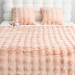 3-SOGA 160X200cm Throw Blanket Pink Double Layer Rabbit Fur Cozy Comfort with Stylish Decor