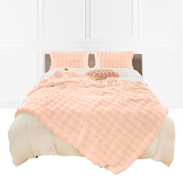 1-SOGA 160X200cm Throw Blanket Pink Double Layer Rabbit Fur Cozy Comfort with Stylish Decor
