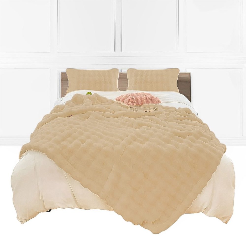 1-SOGA 160X200cm Throw Blanket Coffee Double Layer Rabbit Fur Cozy Comfort with Stylish Decor