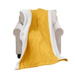 1-SOGA 200X230cm Throw Blanket Yellow and White Chenille Fleece Knitted Fabric on One Side Soft Suede