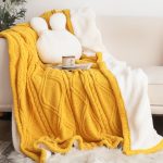 3-SOGA 200X230cm Throw Blanket Yellow and White Chenille Fleece Knitted Fabric on One Side Soft Suede