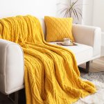 4-SOGA 200X230cm Throw Blanket Yellow and White Chenille Fleece Knitted Fabric on One Side Soft Suede