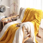 7-SOGA 200X230cm Throw Blanket Yellow and White Chenille Fleece Knitted Fabric on One Side Soft Suede
