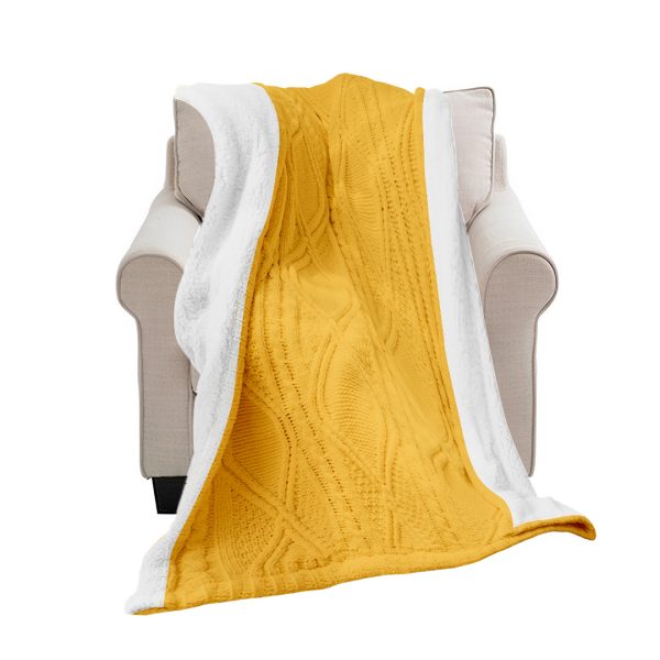 1-SOGA 200X230cm Throw Blanket Yellow and White Chenille Fleece Knitted Fabric on One Side Soft Suede