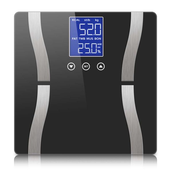 1-SOGA Glass LCD Digital Body Fat Scale Bathroom Electronic Gym Water Weighing Scales Black