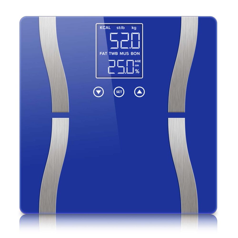 1-SOGA Glass LCD Digital Body Fat Scale Bathroom Electronic Gym Water Weighing Scales Blue