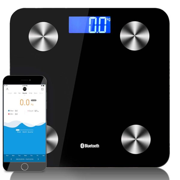 1-SOGA Wireless Bluetooth Digital Body Fat Scale Bathroom Health Analyser Weight Black