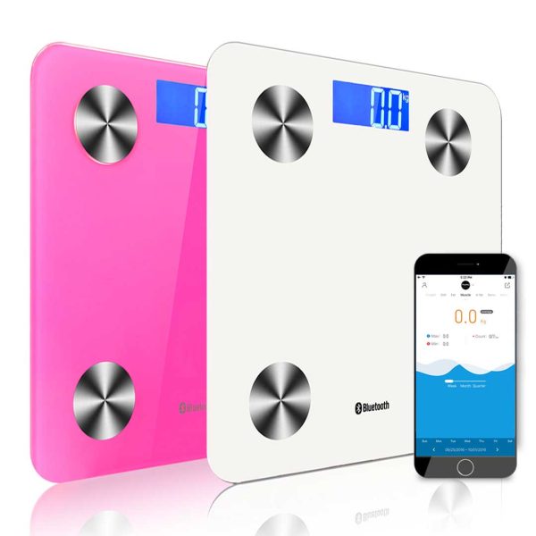 1-SOGA 2X Wireless Bluetooth Digital Body Fat Scale Bathroom Health Analyser Weight White/Pink