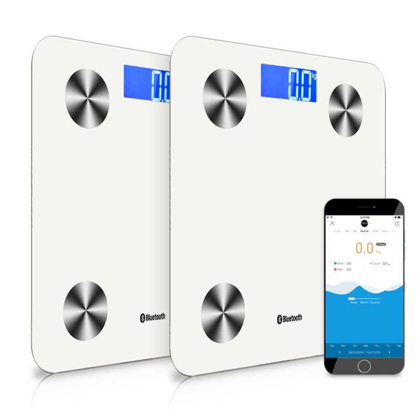1-SOGA 2X Wireless Bluetooth Digital Body Fat Scale Bathroom Health Analyser Weight White